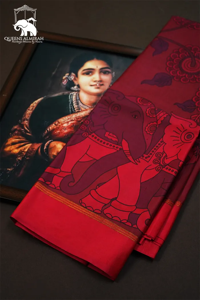 POMEGRANATE RED WITH RED KANCHIVARAM SILK SAREE