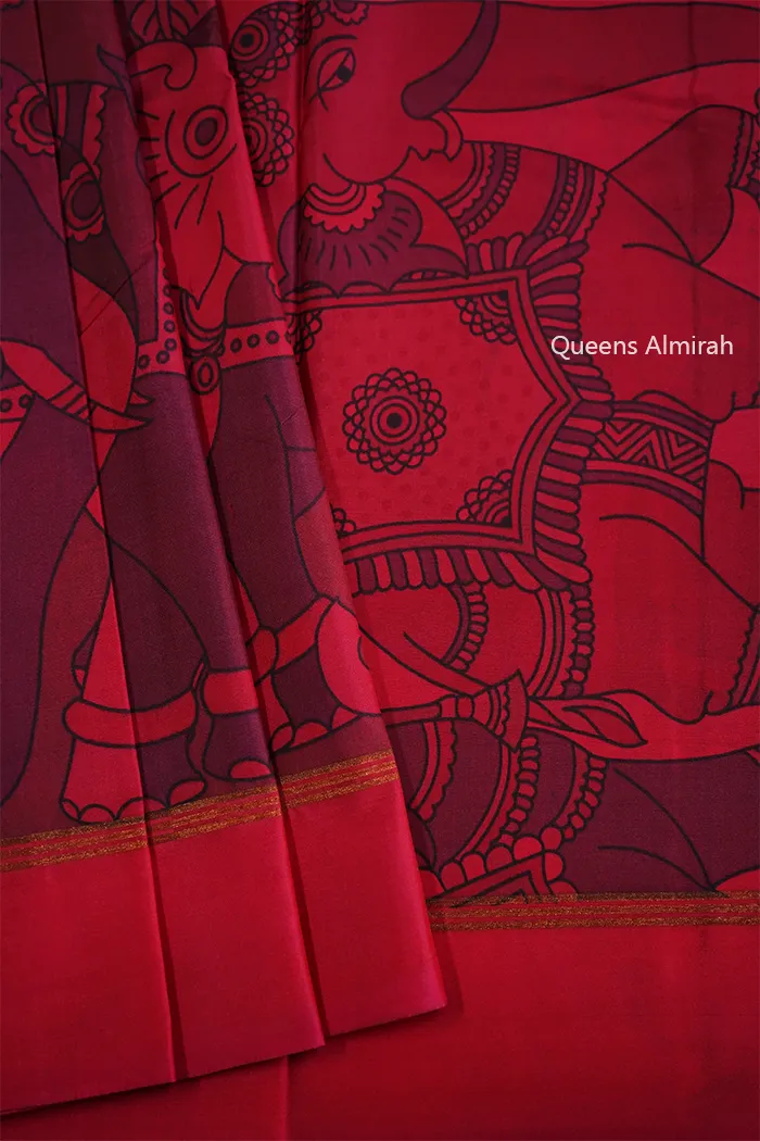 POMEGRANATE RED WITH RED KANCHIVARAM SILK SAREE