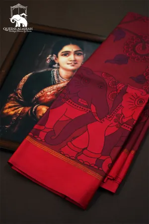 POMEGRANATE RED WITH RED KANCHIVARAM SILK SAREE