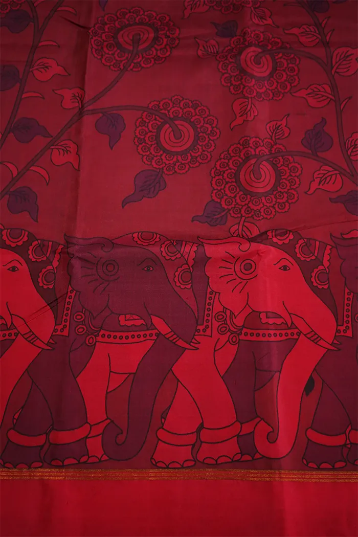 POMEGRANATE RED WITH RED KANCHIVARAM SILK SAREE