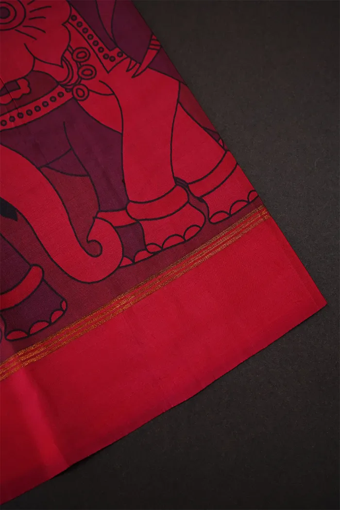 POMEGRANATE RED WITH RED KANCHIVARAM SILK SAREE