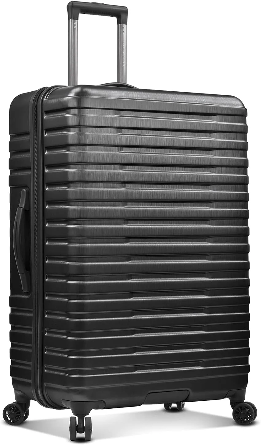 Rugged 30 Inch Hardside Top Handle Black Spinner Luggage Suitcase