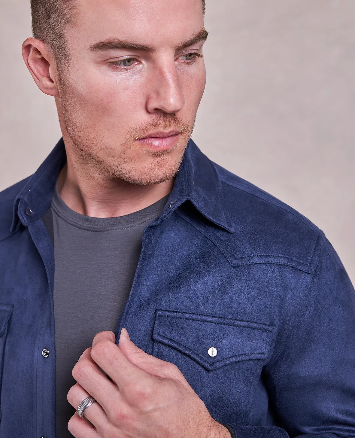 The Wyatt - Microsuede Shirt Jacket - Navy