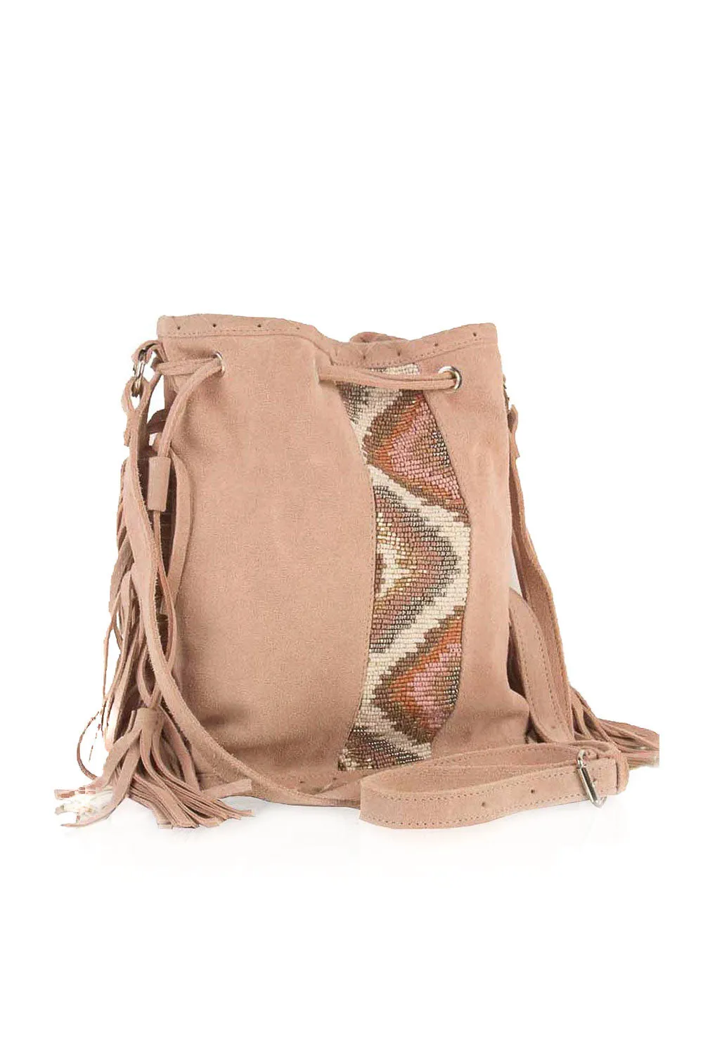 TUSA SUEDE BEADED FRINGE SATCHEL
