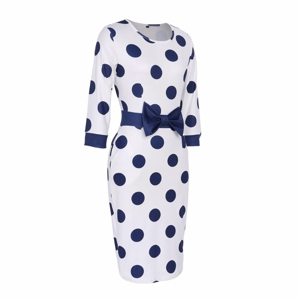 VenusFox Women Polka Dot Vintage Bodycon Dress
