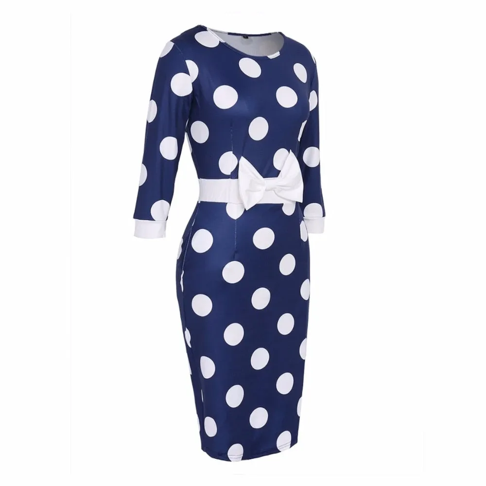 VenusFox Women Polka Dot Vintage Bodycon Dress