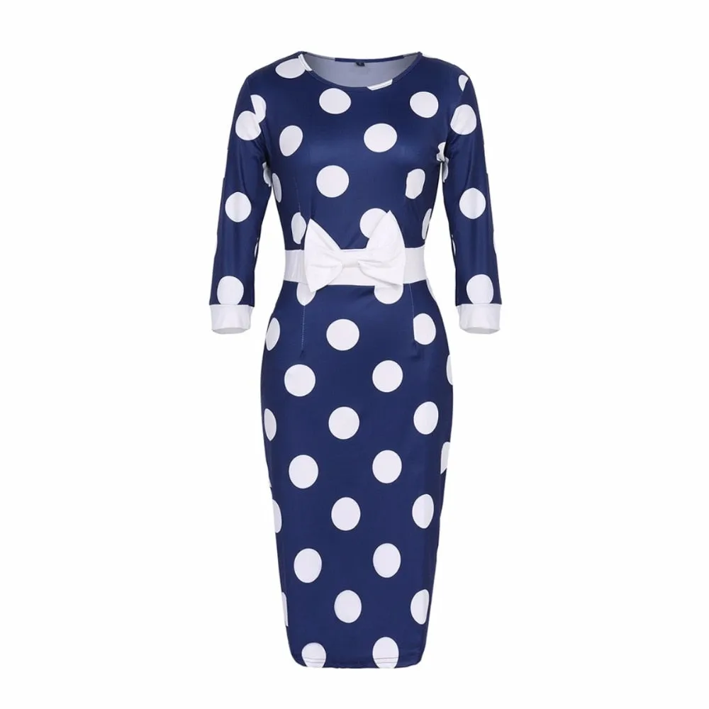VenusFox Women Polka Dot Vintage Bodycon Dress