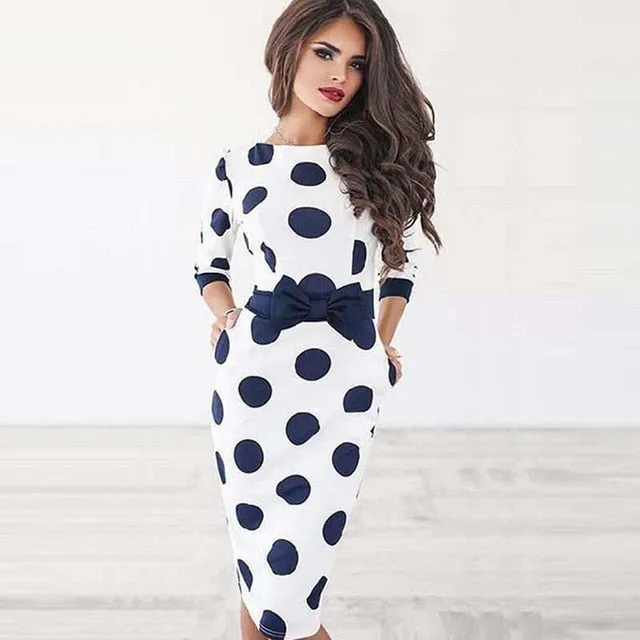 VenusFox Women Polka Dot Vintage Bodycon Dress