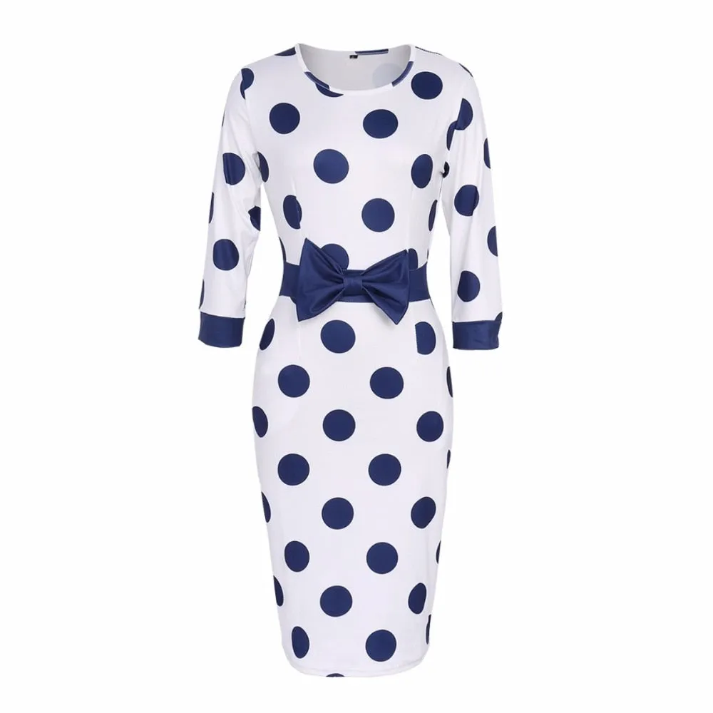 VenusFox Women Polka Dot Vintage Bodycon Dress