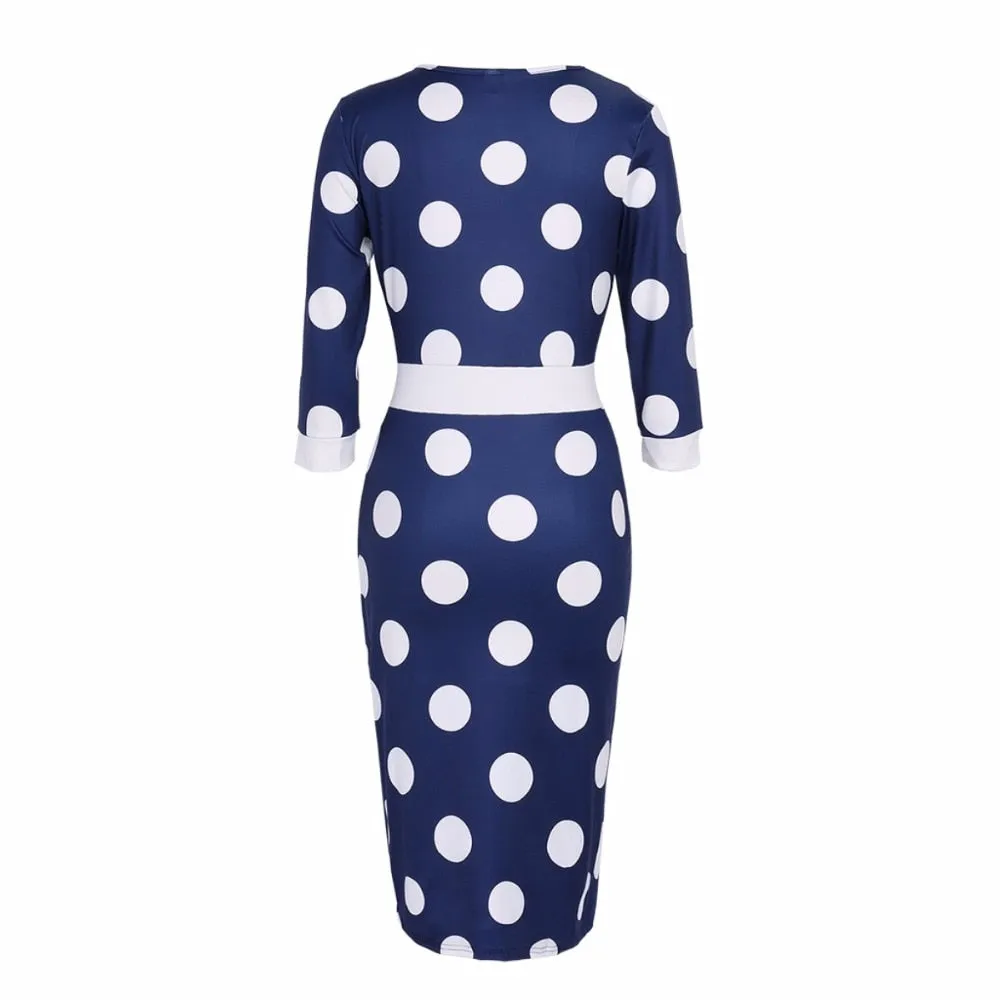 VenusFox Women Polka Dot Vintage Bodycon Dress