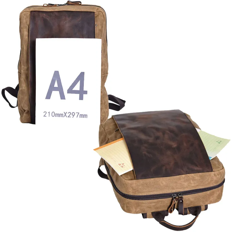 Waterproof PU  Canvas Backpack Business Laptop Bookbag