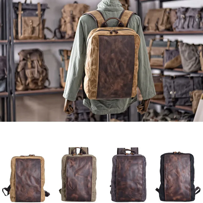 Waterproof PU  Canvas Backpack Business Laptop Bookbag