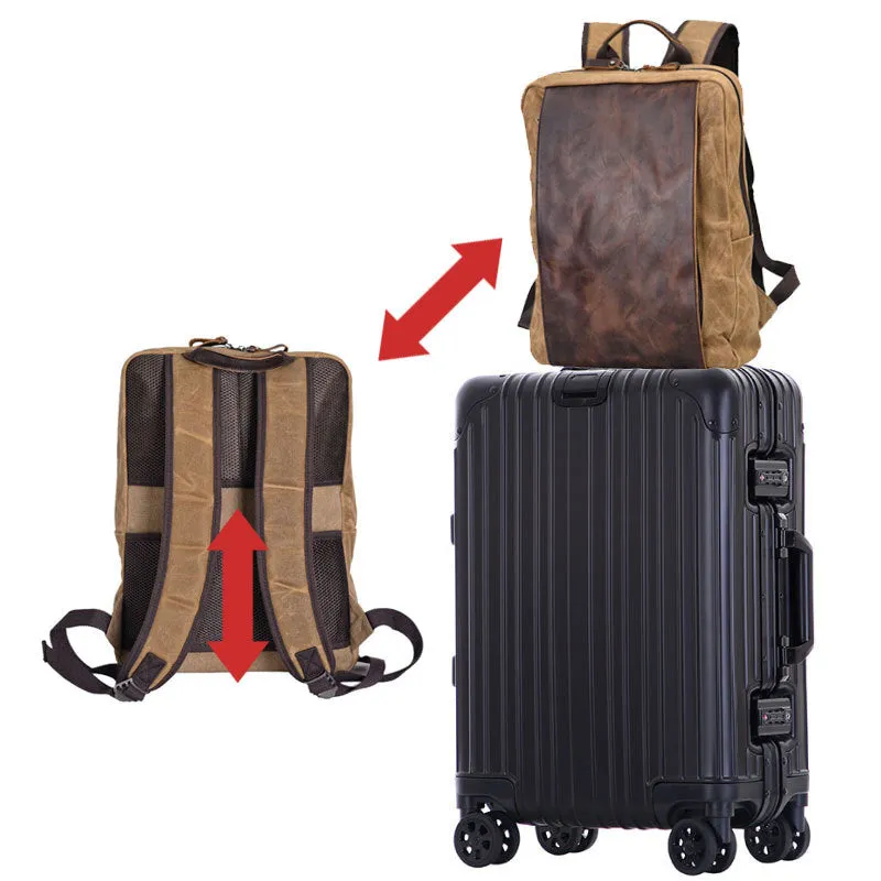 Waterproof PU  Canvas Backpack Business Laptop Bookbag