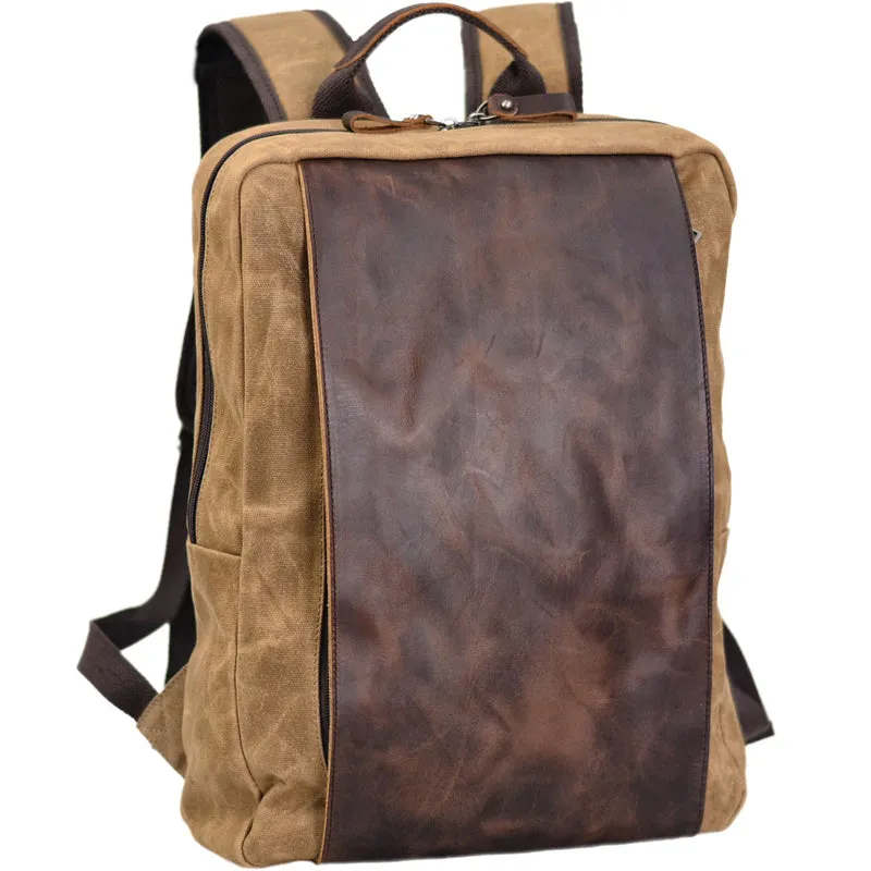 Waterproof PU  Canvas Backpack Business Laptop Bookbag