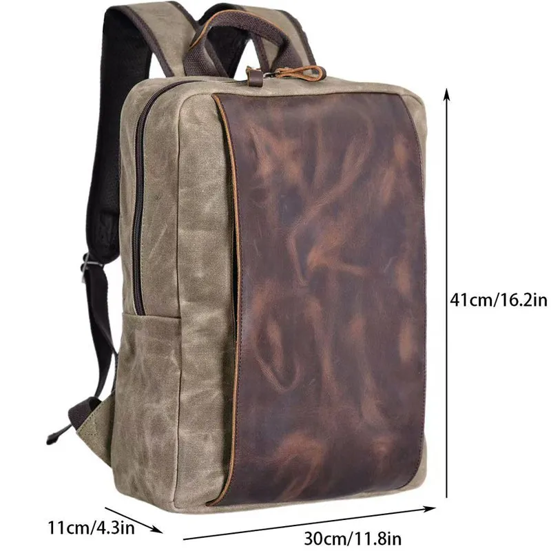 Waterproof PU  Canvas Backpack Business Laptop Bookbag
