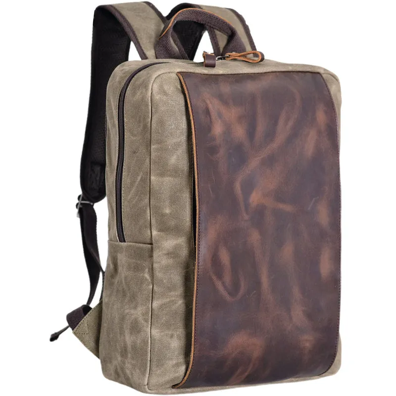 Waterproof PU  Canvas Backpack Business Laptop Bookbag
