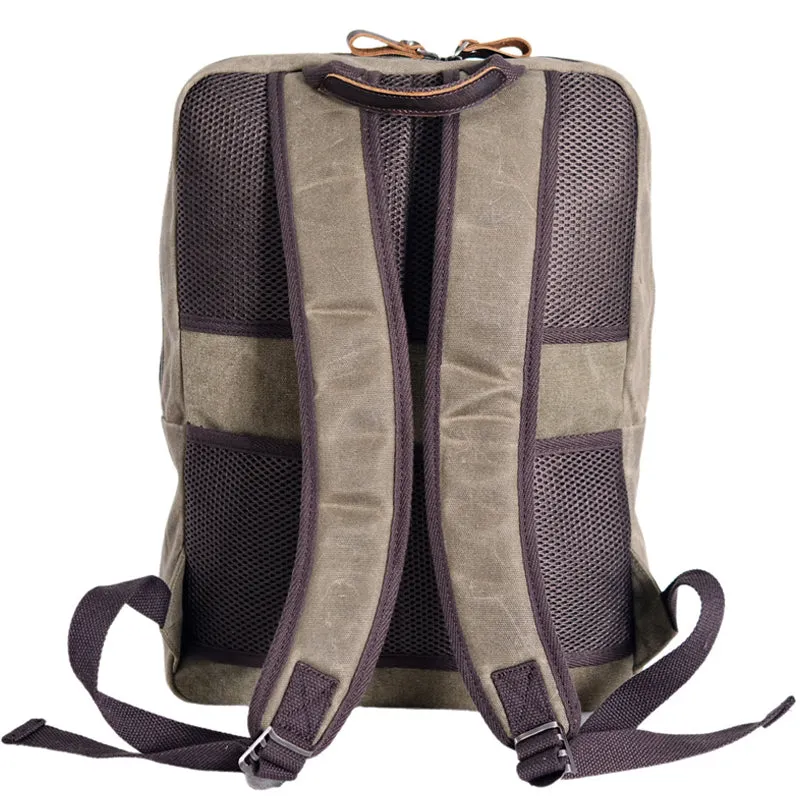 Waterproof PU  Canvas Backpack Business Laptop Bookbag