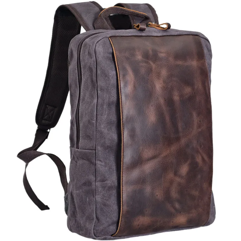 Waterproof PU  Canvas Backpack Business Laptop Bookbag