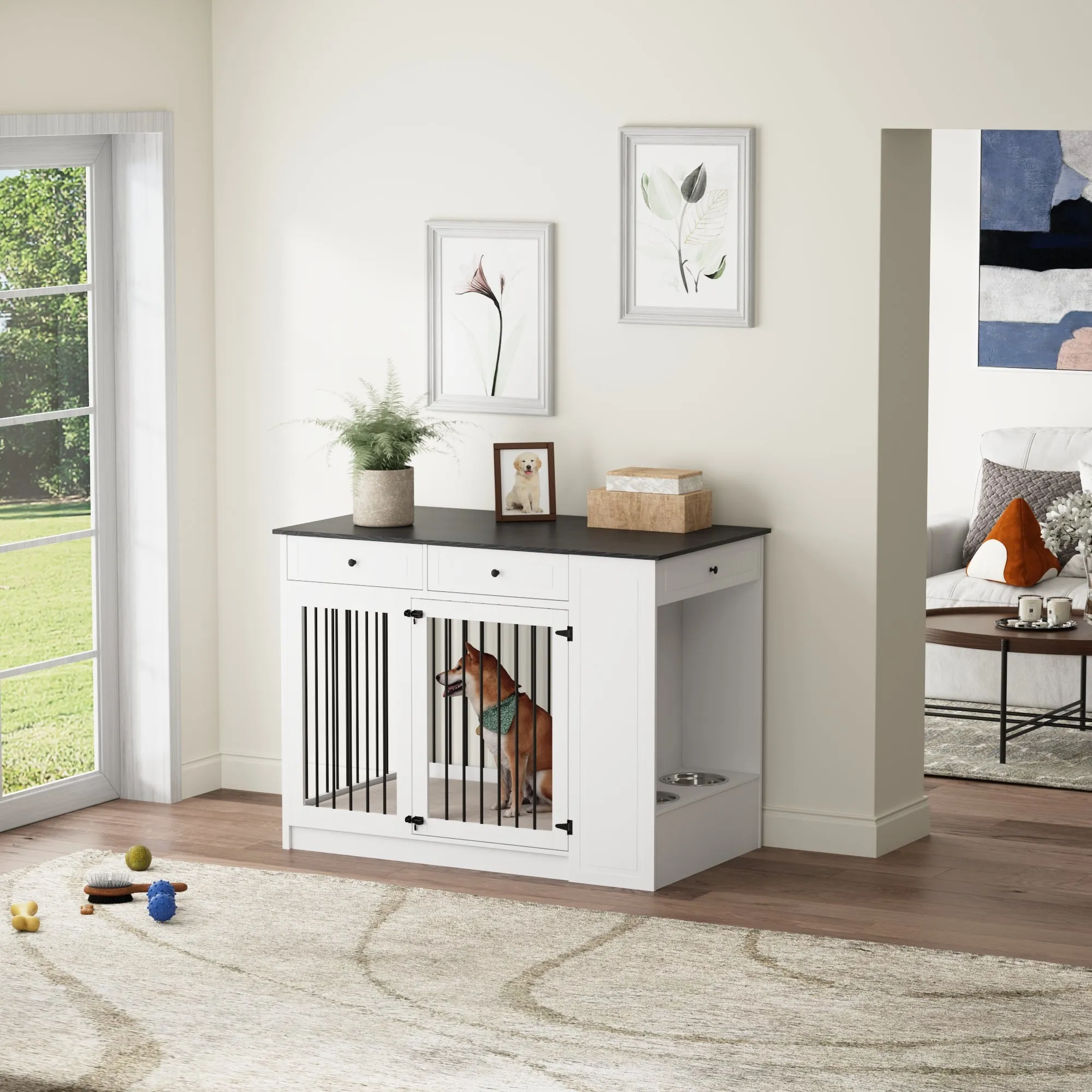 Wood Furniture Style Dog Crate with 1 Door and 3 Drawers