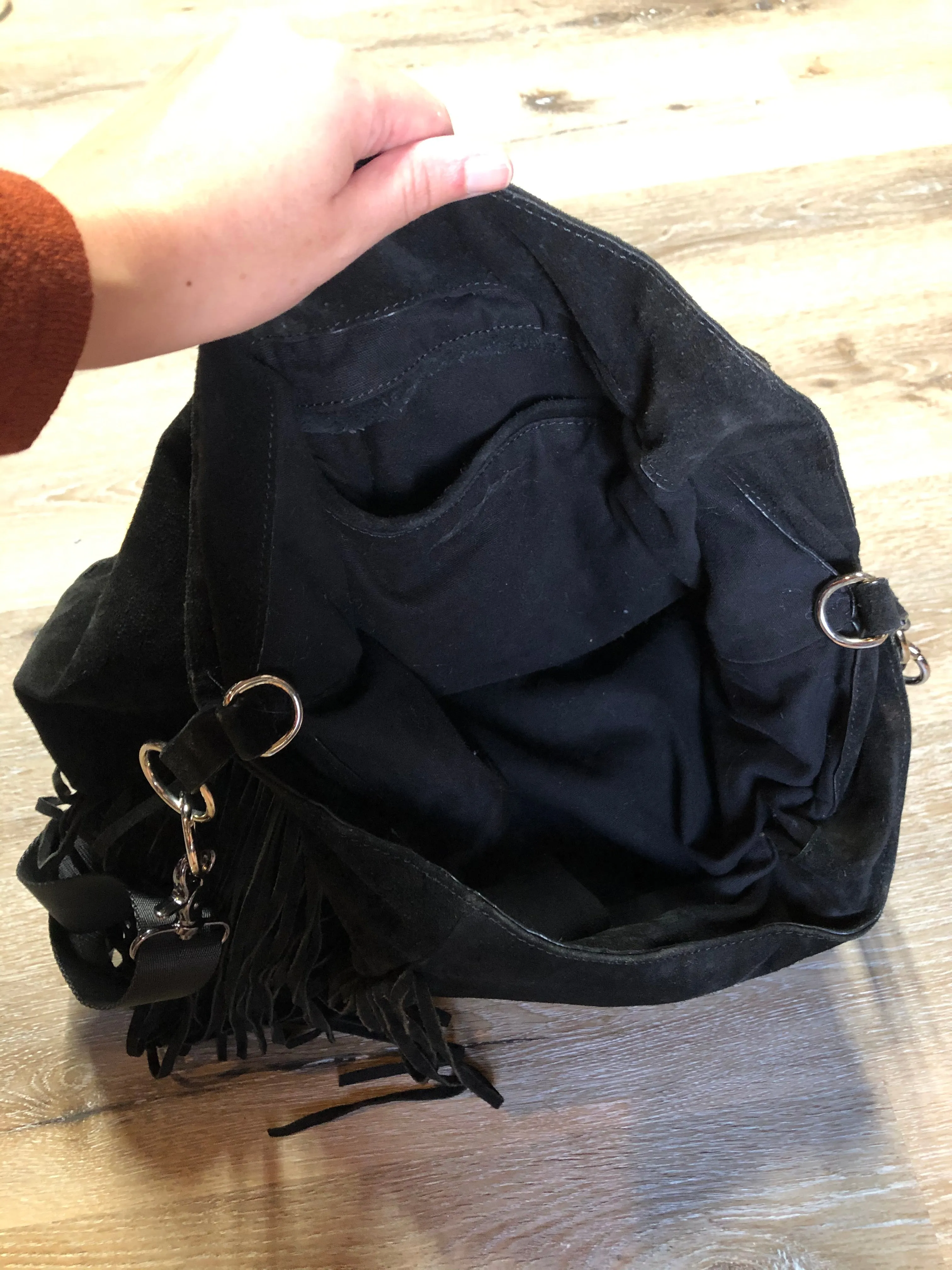 Zara Retro Black Suede Fringe Purse, SOLD