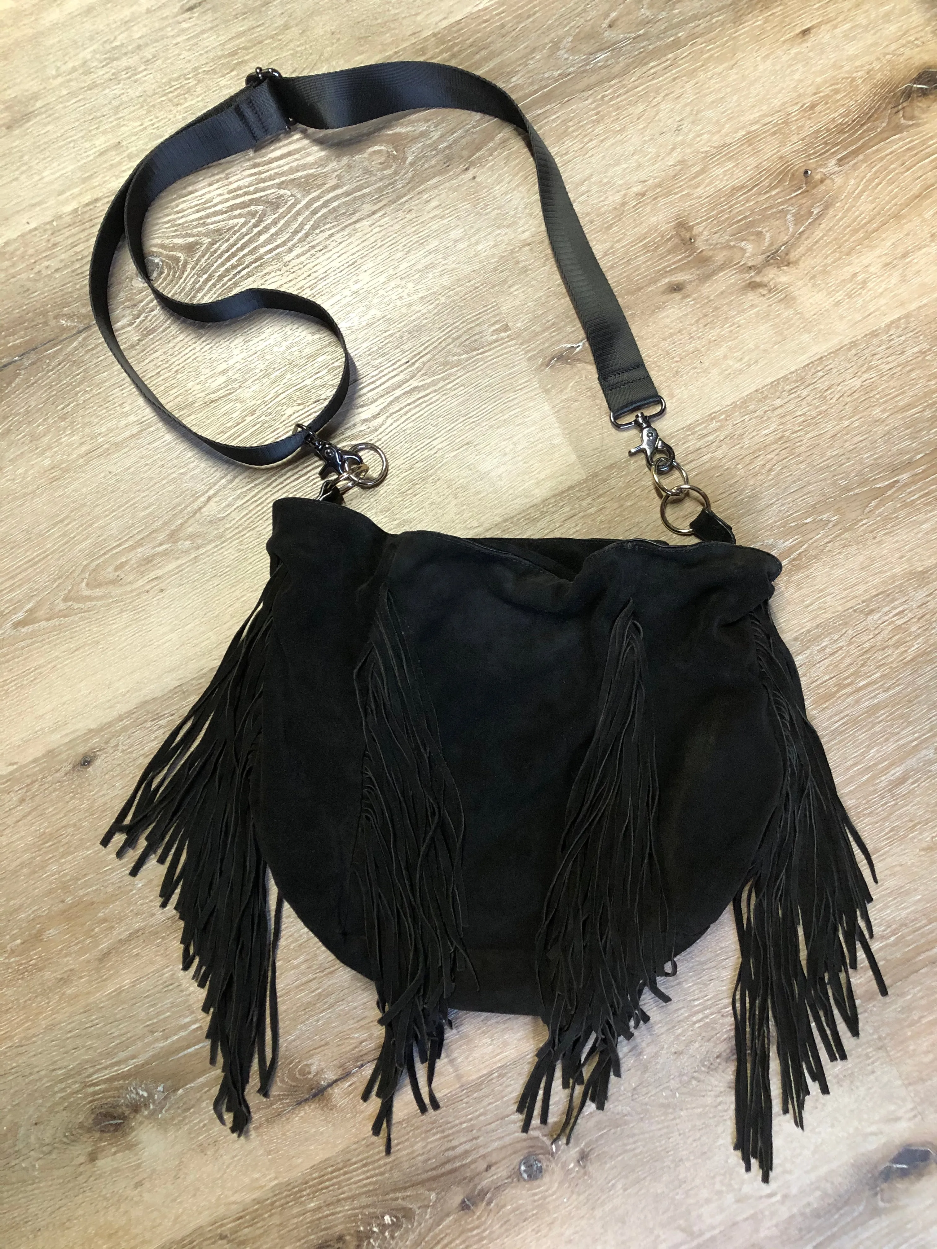 Zara Retro Black Suede Fringe Purse, SOLD